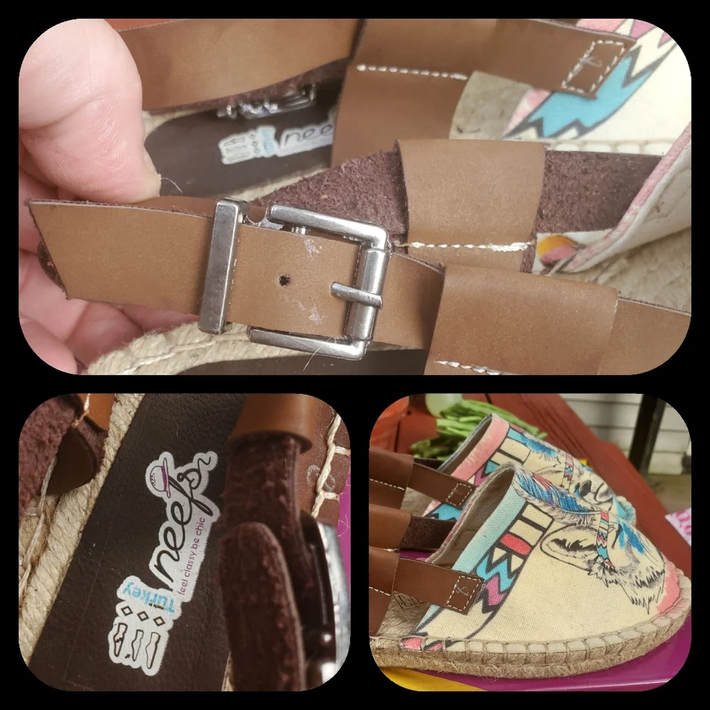 Spiritual Native 🐺 Wolf NEEFS by Goby Slingback espadrille shoes Sandals NIB